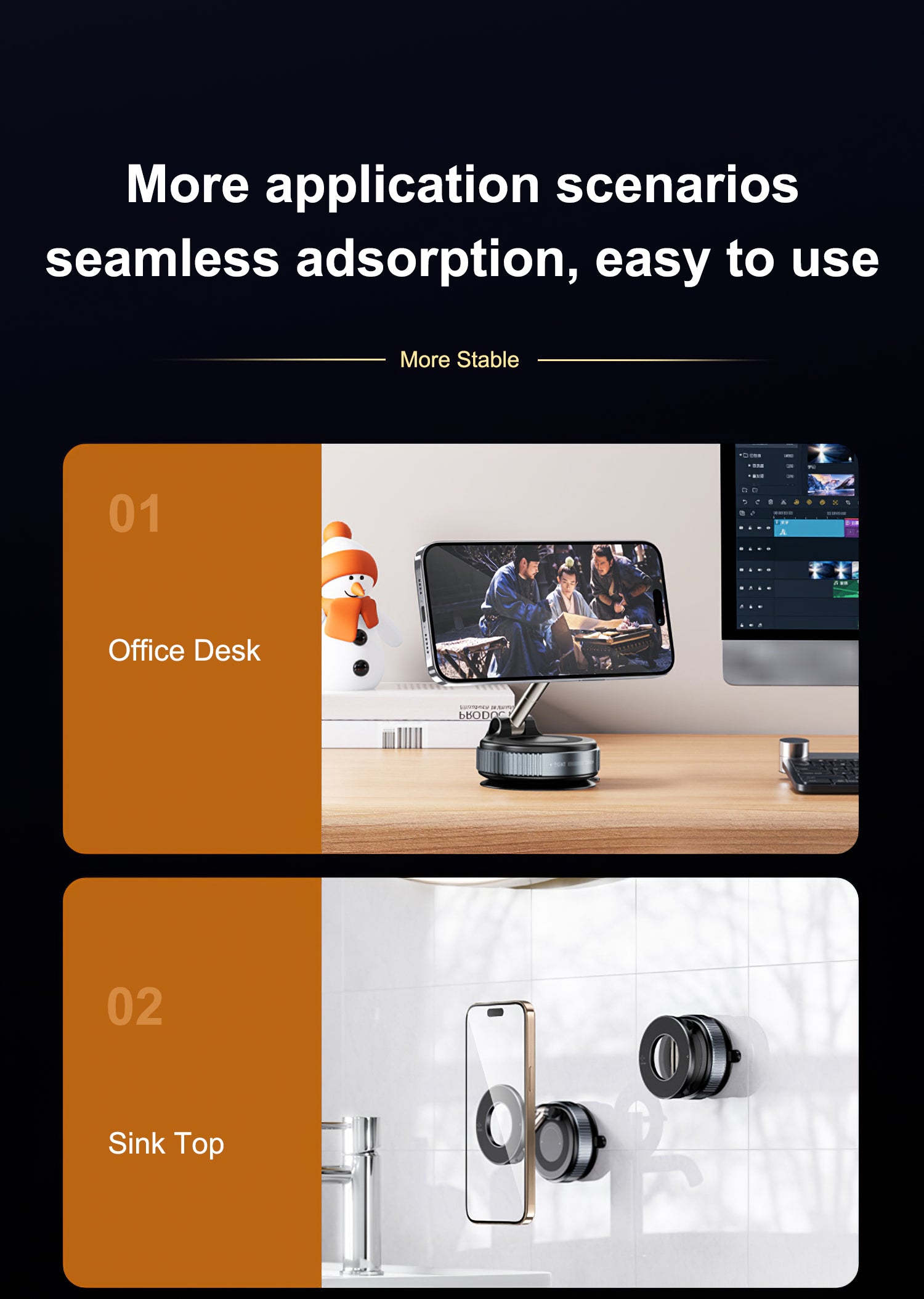🔄 Rotation et Inclinaison Totale : Grâce à ses bras articulés et sa tête pivotante à 360°, ajustez l'angle de vue idéal en un clin d'œil, que ce soit pour la navigation GPS ou les appels en mains libres.